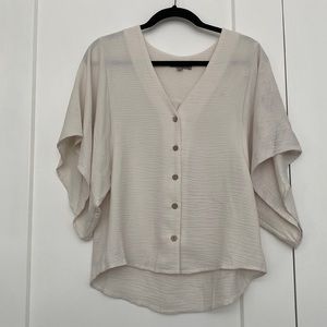 Cream Textured Button Down, Butterfly Sleeves, Size Small